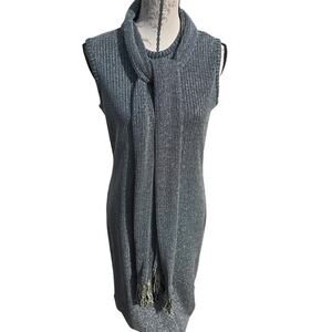 Vintage Toni Todd Shimmer Silver Black Maxi Dress with Matching Scarf Glam Chic